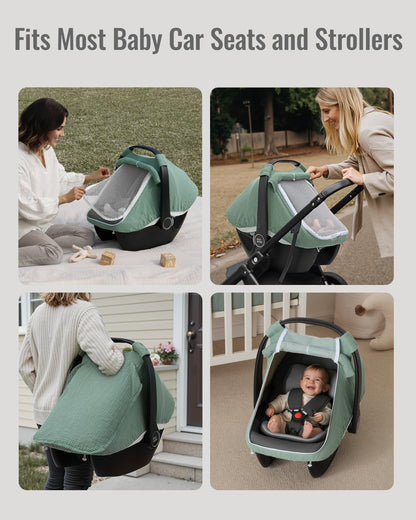Muslin Baby Car Seat Cover, Infant Canopy, Agreeable Gray