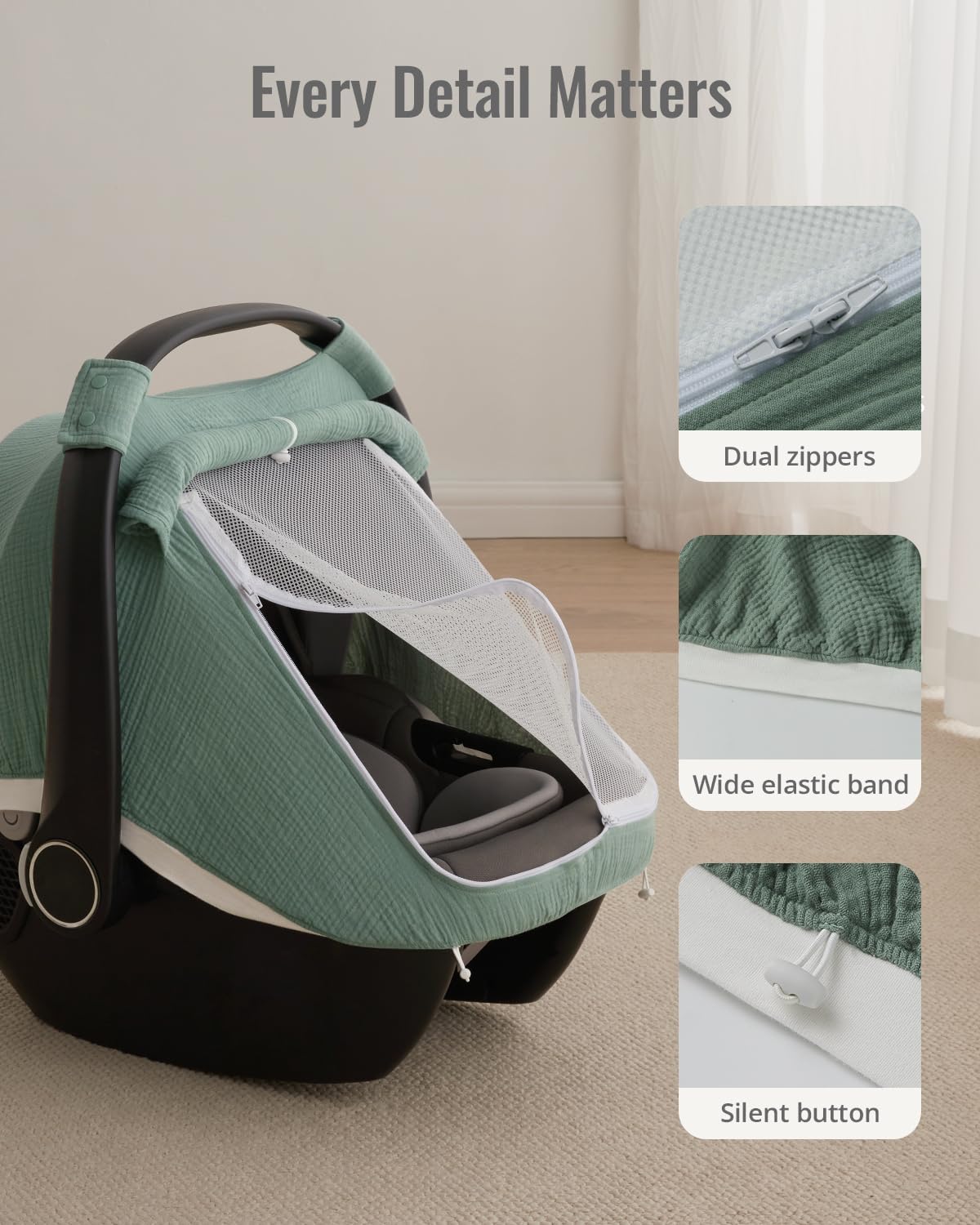 Muslin Baby Car Seat Cover, Infant Canopy, Agreeable Gray