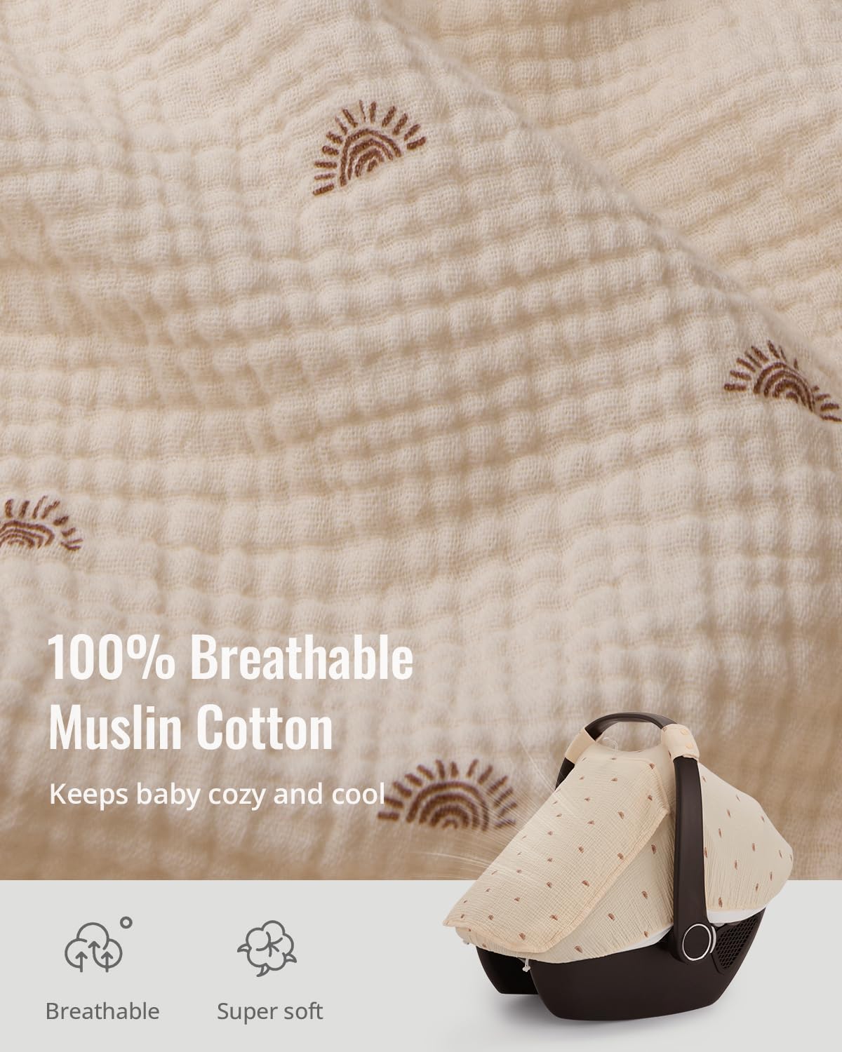 Muslin Baby Car Seat Cover, Infant Canopy, Agreeable Gray
