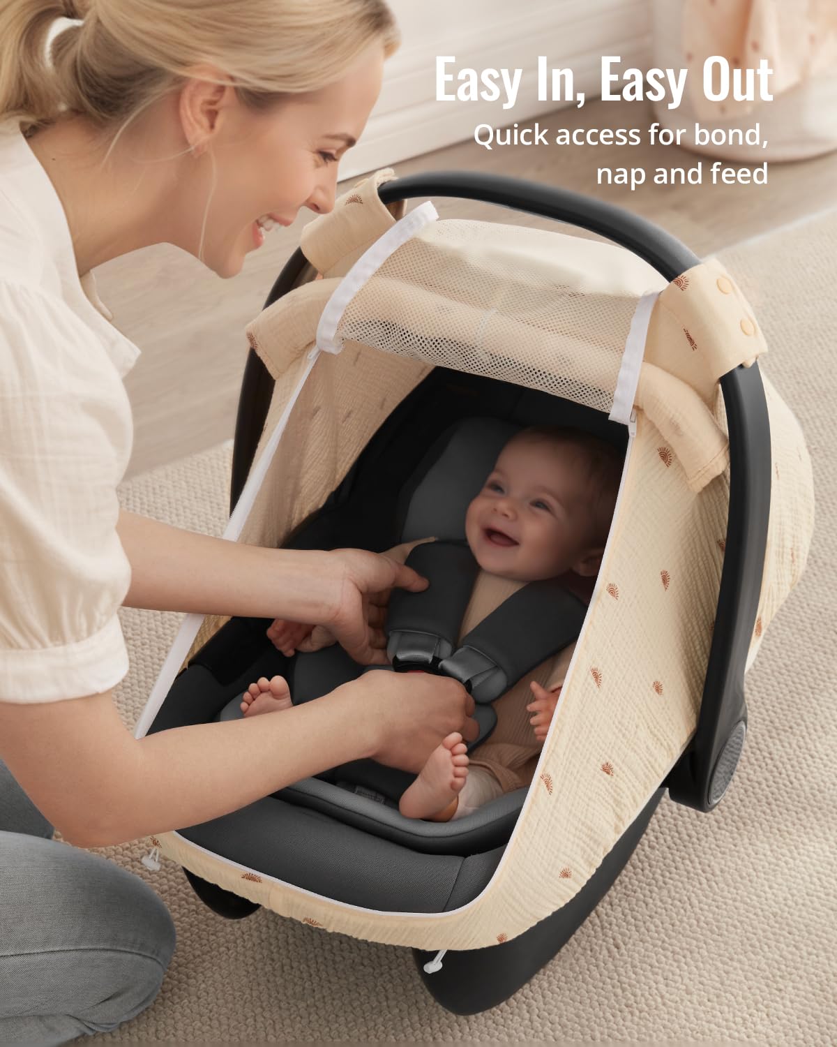 Muslin Baby Car Seat Cover, Infant Canopy, Agreeable Gray