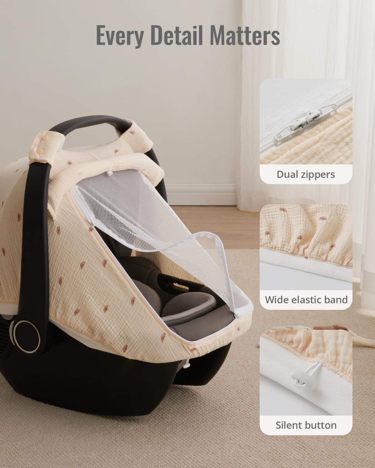 Muslin Baby Car Seat Cover, Infant Canopy, Agreeable Gray