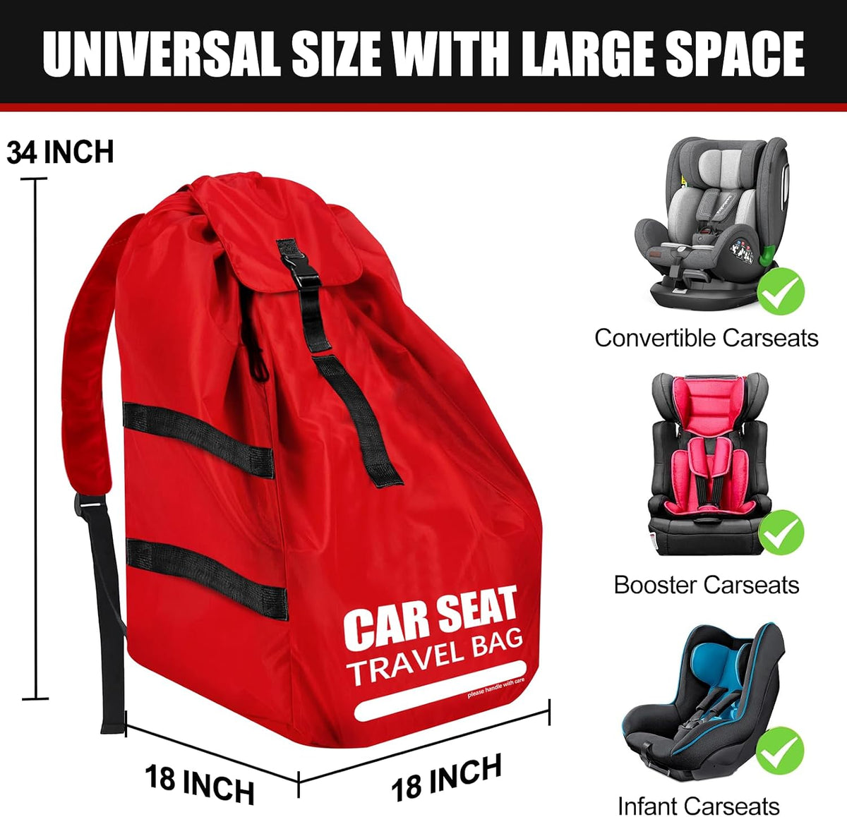 Car Seat Travel Bag for Airplane, Padded Strap Car Seat Bags for Air Travel