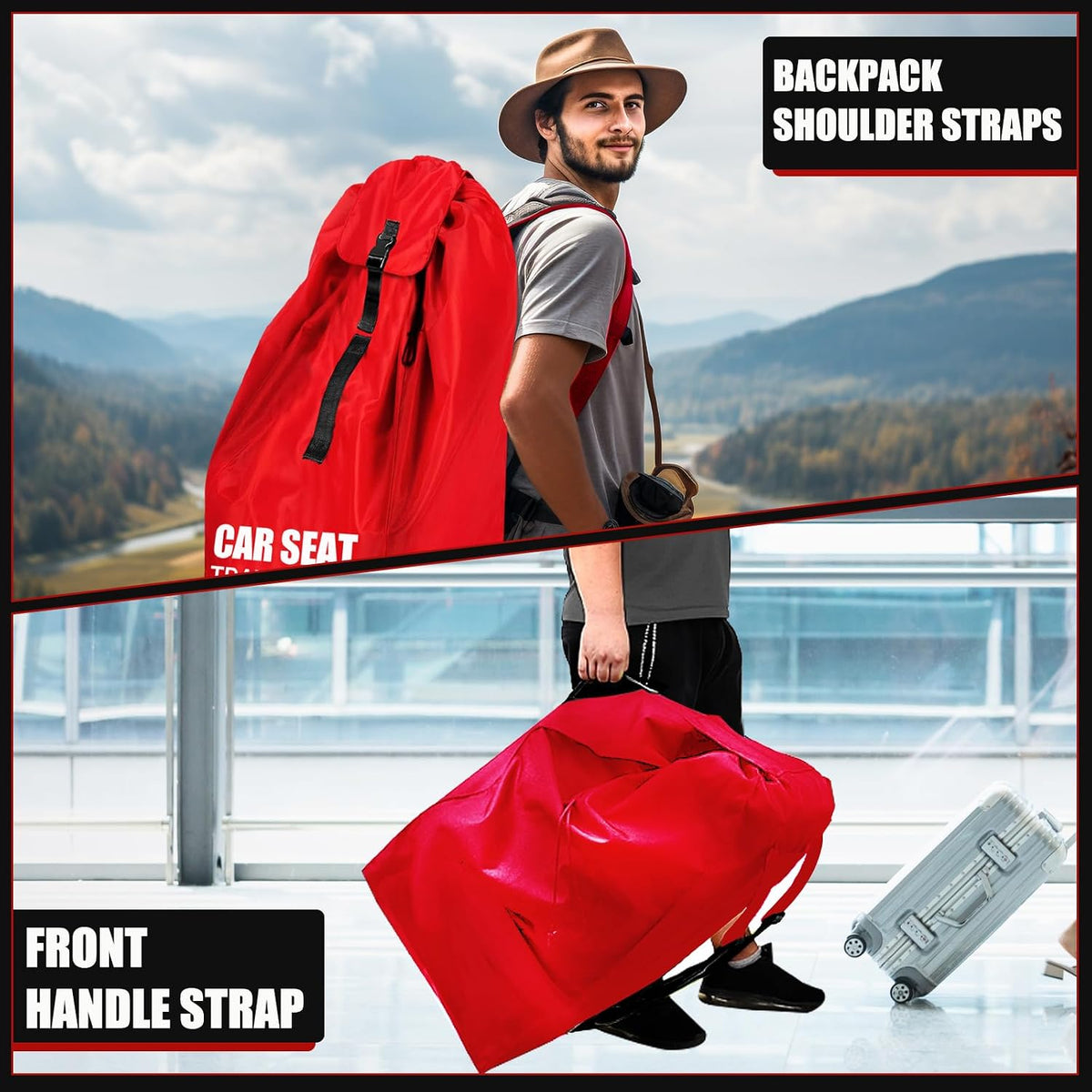 Car Seat Travel Bag for Airplane, Padded Strap Car Seat Bags for Air Travel