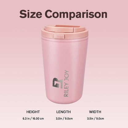 13oz Insulated Travel Coffee Mug, Hot & Iced Coffee Cups with Lids, Pink | 100% Leak Proof, Stainless Steel Vacuum Insulated, Cup holder Friendly, One-Touch Open, To Go, Reusable, Coffee Tumbler
