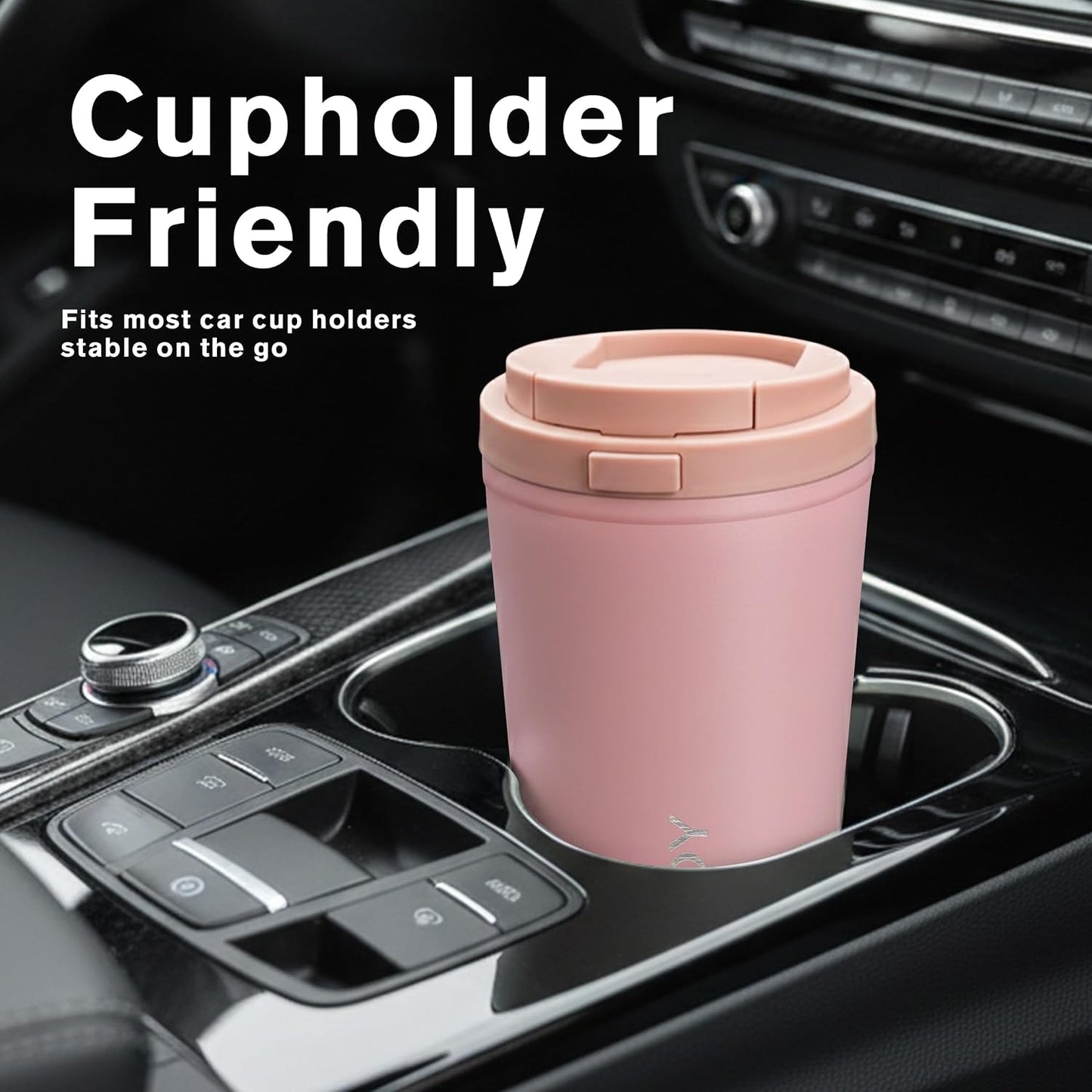 13oz Insulated Travel Coffee Mug, Hot & Iced Coffee Cups with Lids, Pink | 100% Leak Proof, Stainless Steel Vacuum Insulated, Cup holder Friendly, One-Touch Open, To Go, Reusable, Coffee Tumbler