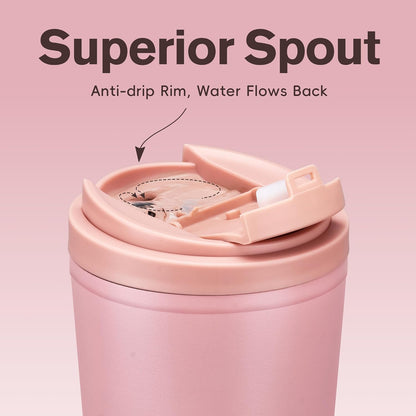 13oz Insulated Travel Coffee Mug, Hot & Iced Coffee Cups with Lids, Pink | 100% Leak Proof, Stainless Steel Vacuum Insulated, Cup holder Friendly, One-Touch Open, To Go, Reusable, Coffee Tumbler