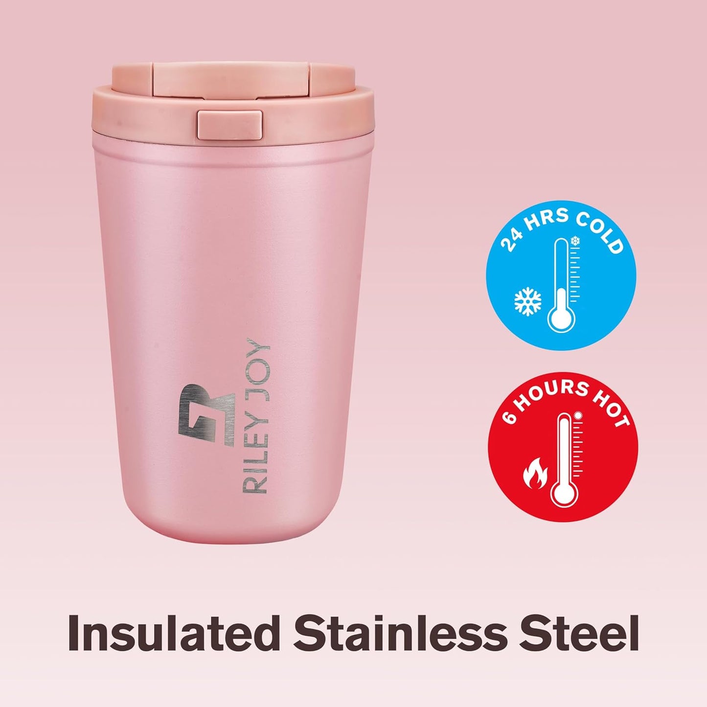 13oz Insulated Travel Coffee Mug, Hot & Iced Coffee Cups with Lids, Pink | 100% Leak Proof, Stainless Steel Vacuum Insulated, Cup holder Friendly, One-Touch Open, To Go, Reusable, Coffee Tumbler