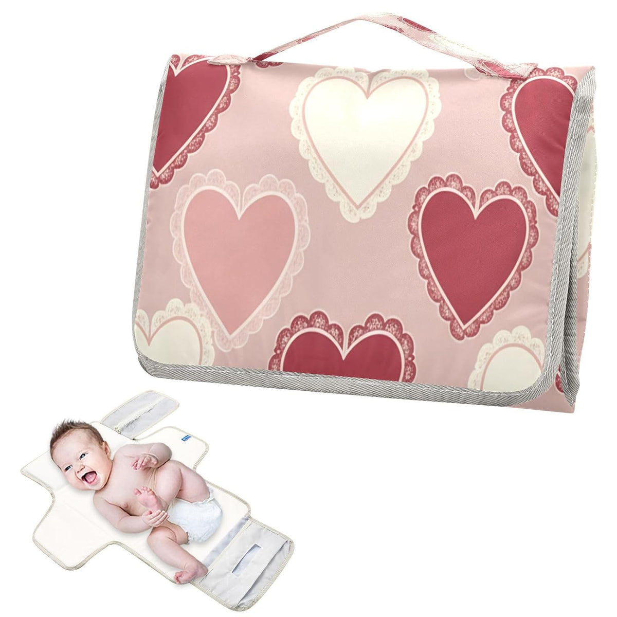 Hearts Portable Diaper Changing Pad Waterproof Changing Pads