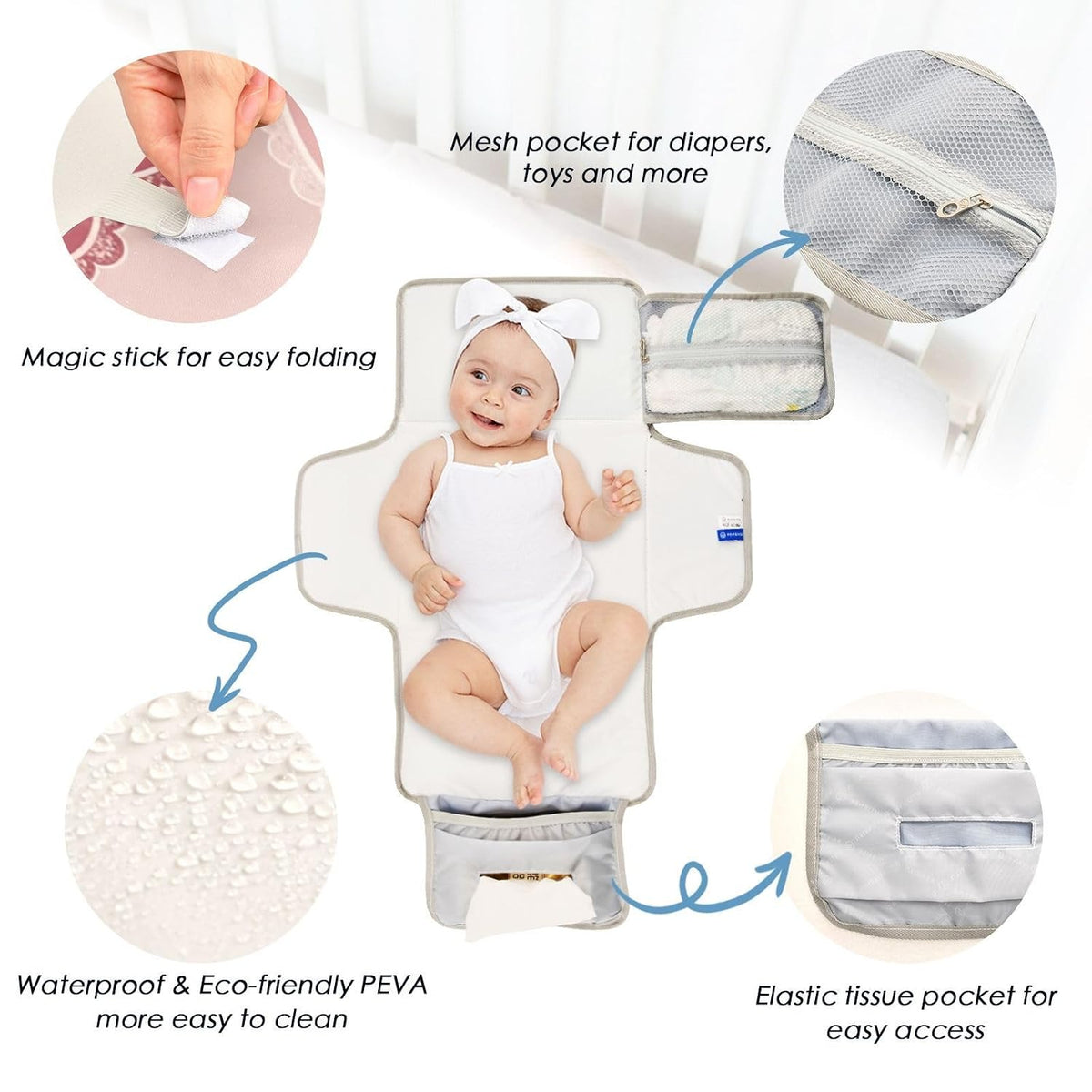 Hearts Portable Diaper Changing Pad Waterproof Changing Pads