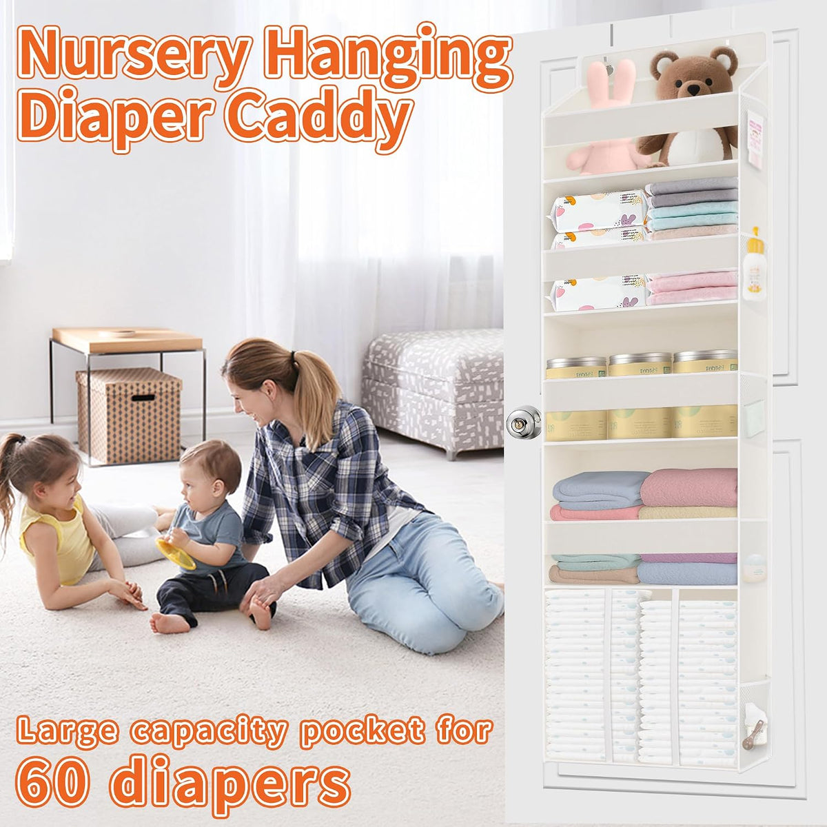 5-Tier Over the Door Nursery Organizer with 10 Mesh Pockets