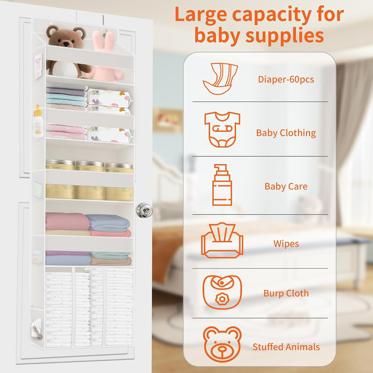 5-Tier Over the Door Nursery Organizer with 10 Mesh Pockets