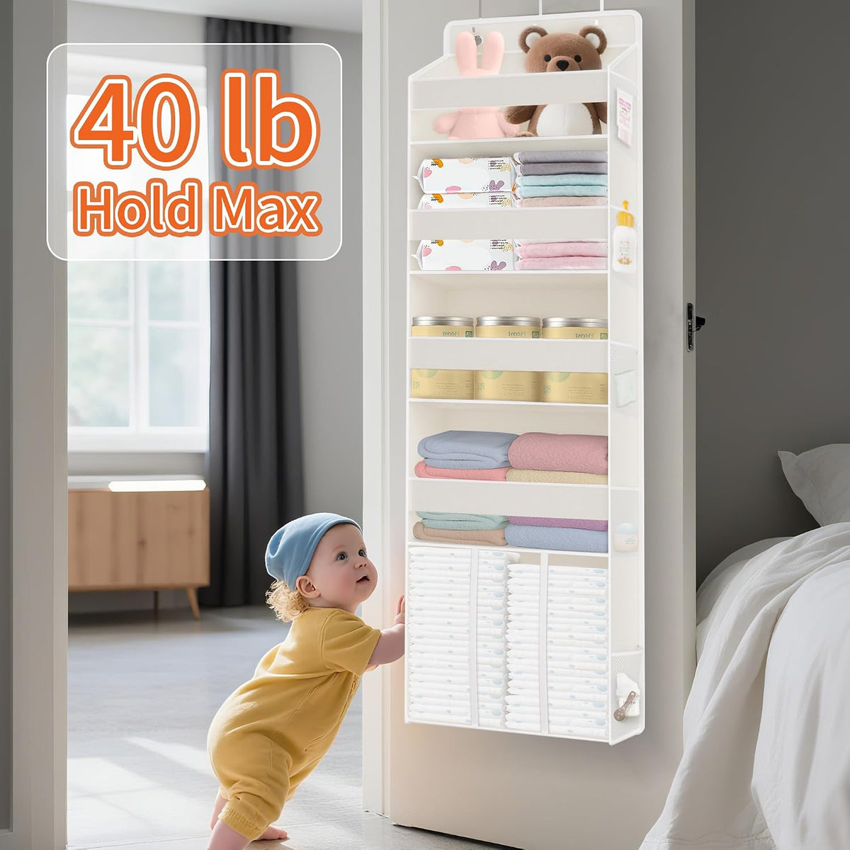 5-Tier Over the Door Nursery Organizer with 10 Mesh Pockets