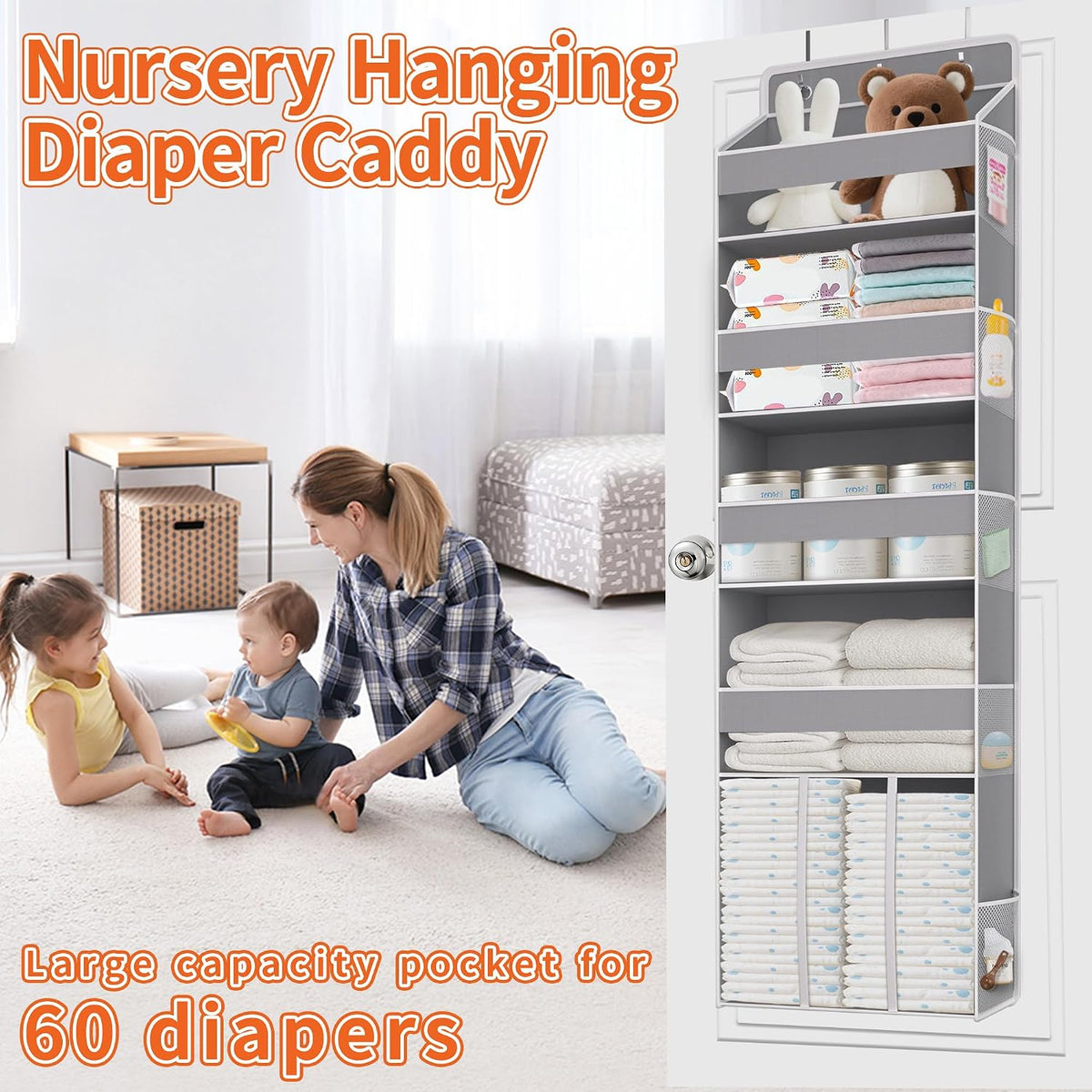 5-Tier Over the Door Nursery Organizer with 10 Mesh Pockets