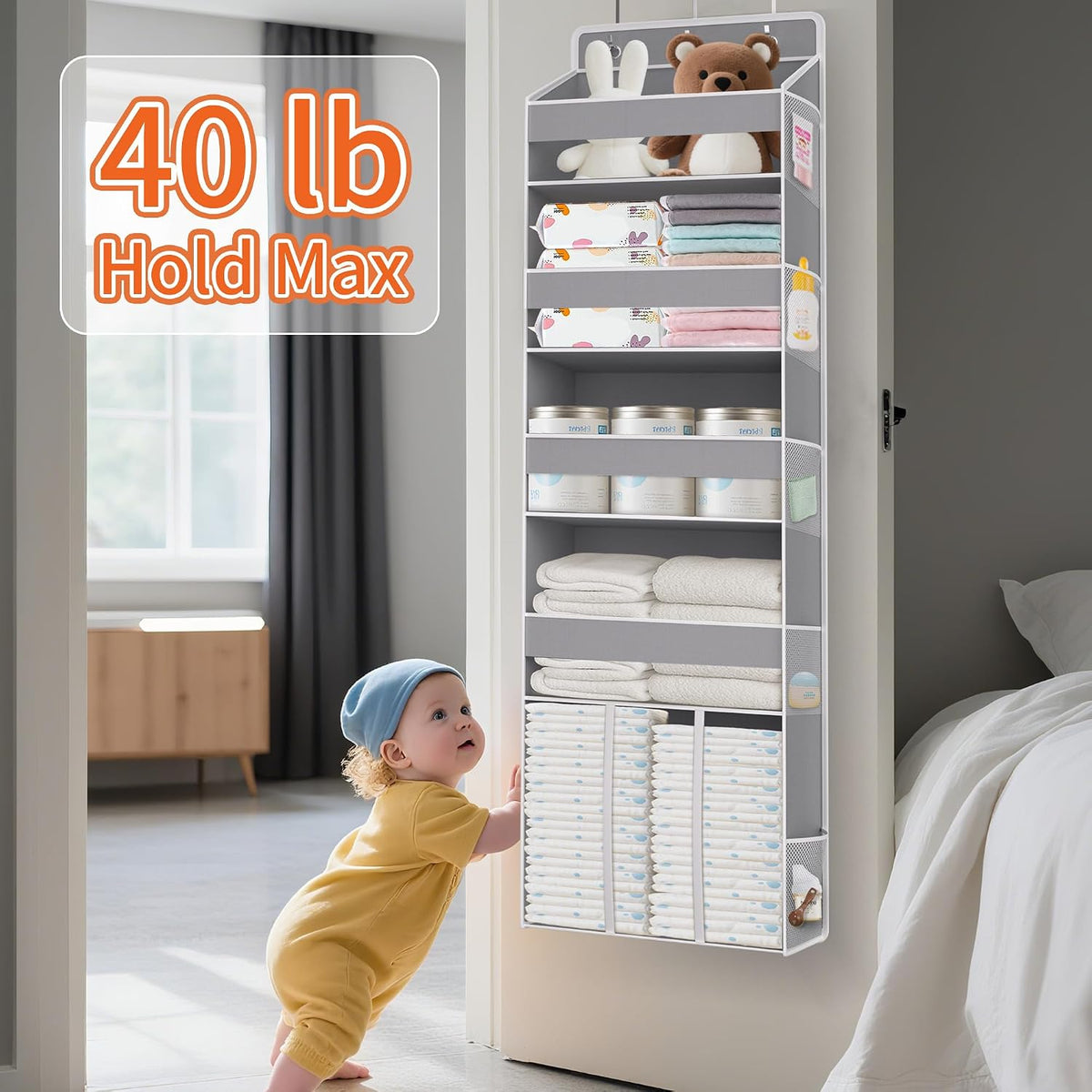 5-Tier Over the Door Nursery Organizer with 10 Mesh Pockets