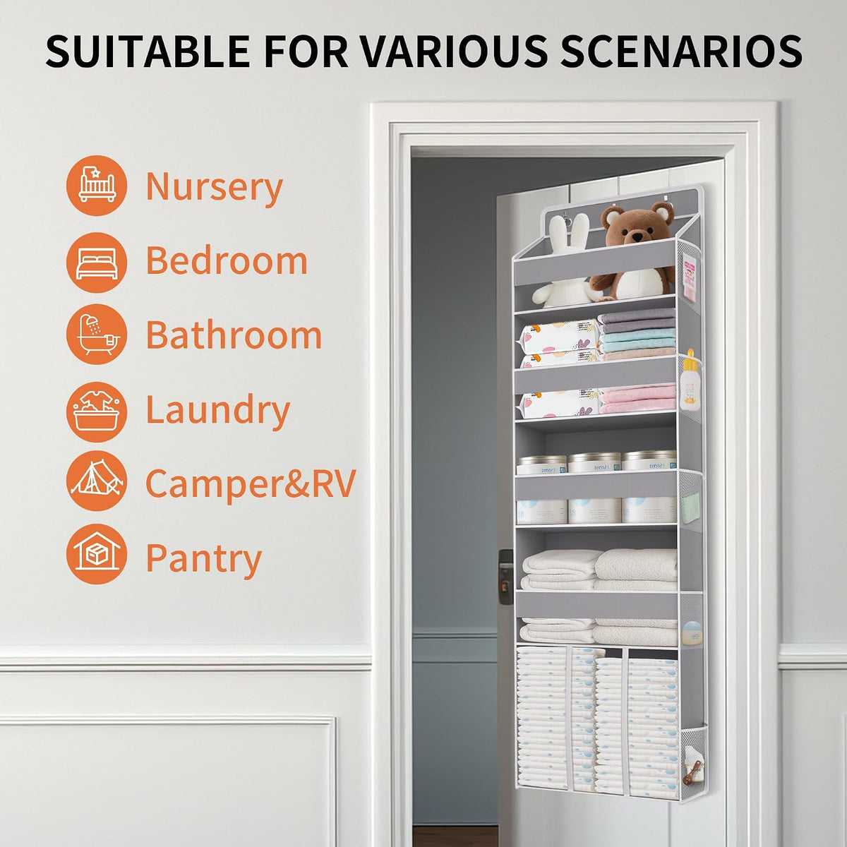 5-Tier Over the Door Nursery Organizer with 10 Mesh Pockets
