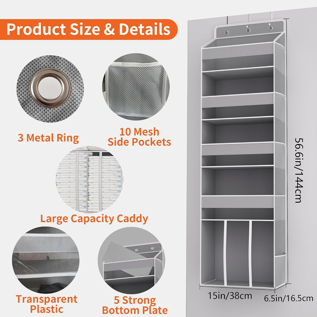 5-Tier Over the Door Nursery Organizer with 10 Mesh Pockets