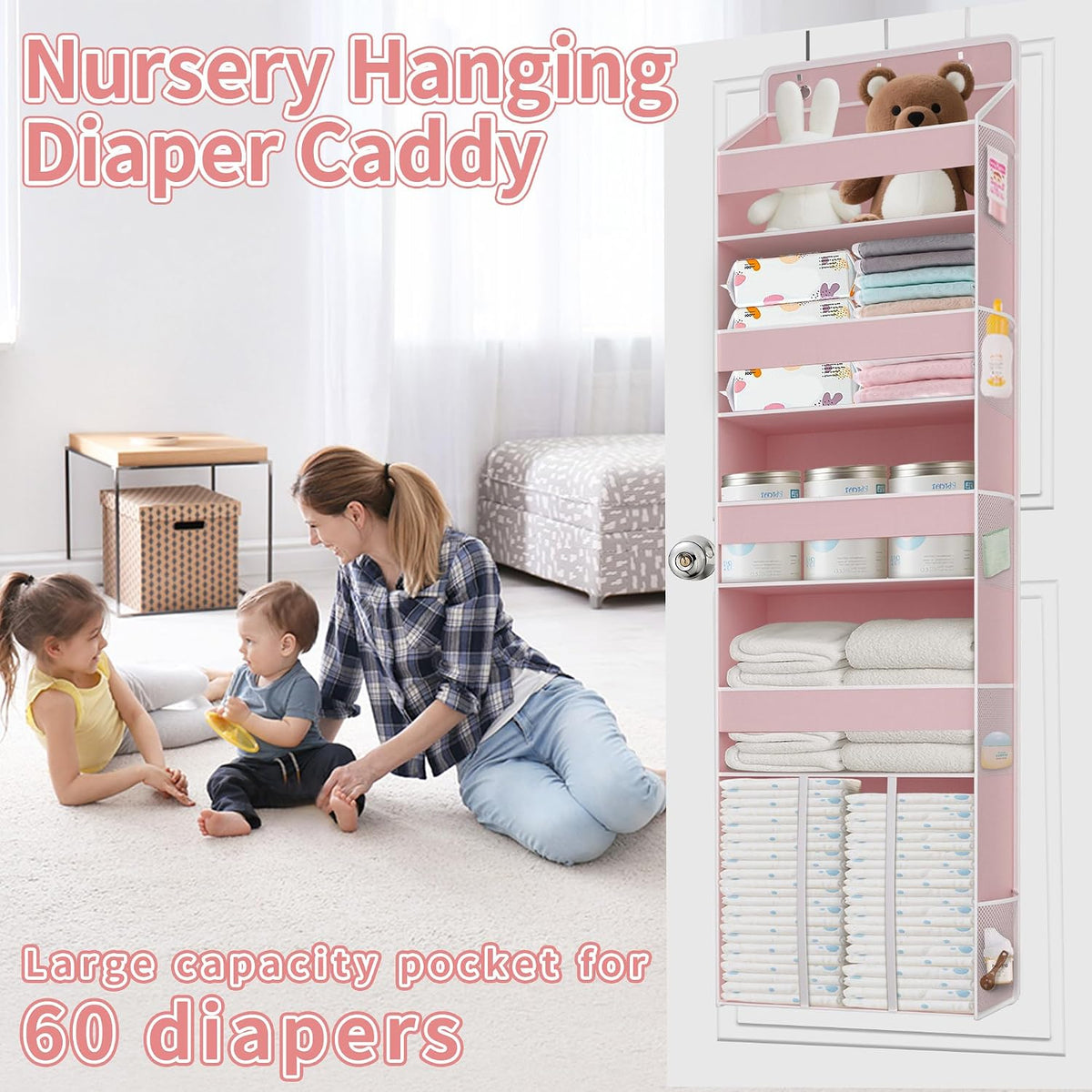 5-Tier Over the Door Nursery Organizer with 10 Mesh Pockets