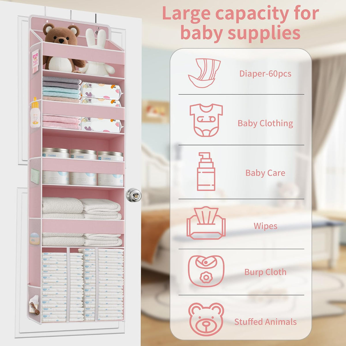 5-Tier Over the Door Nursery Organizer with 10 Mesh Pockets