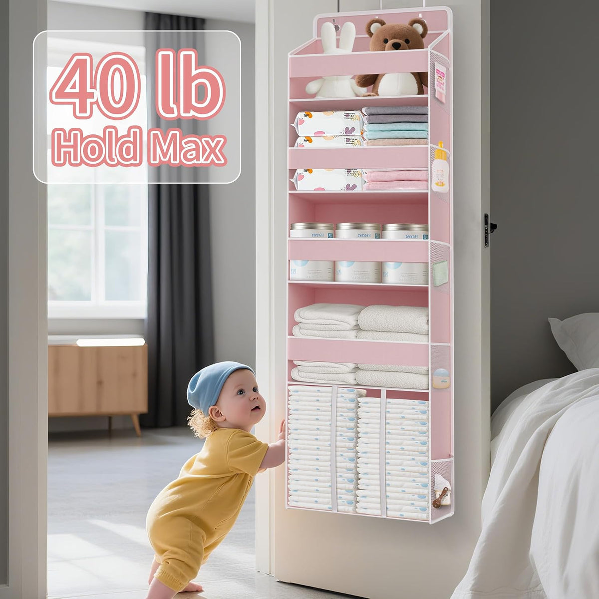 5-Tier Over the Door Nursery Organizer with 10 Mesh Pockets