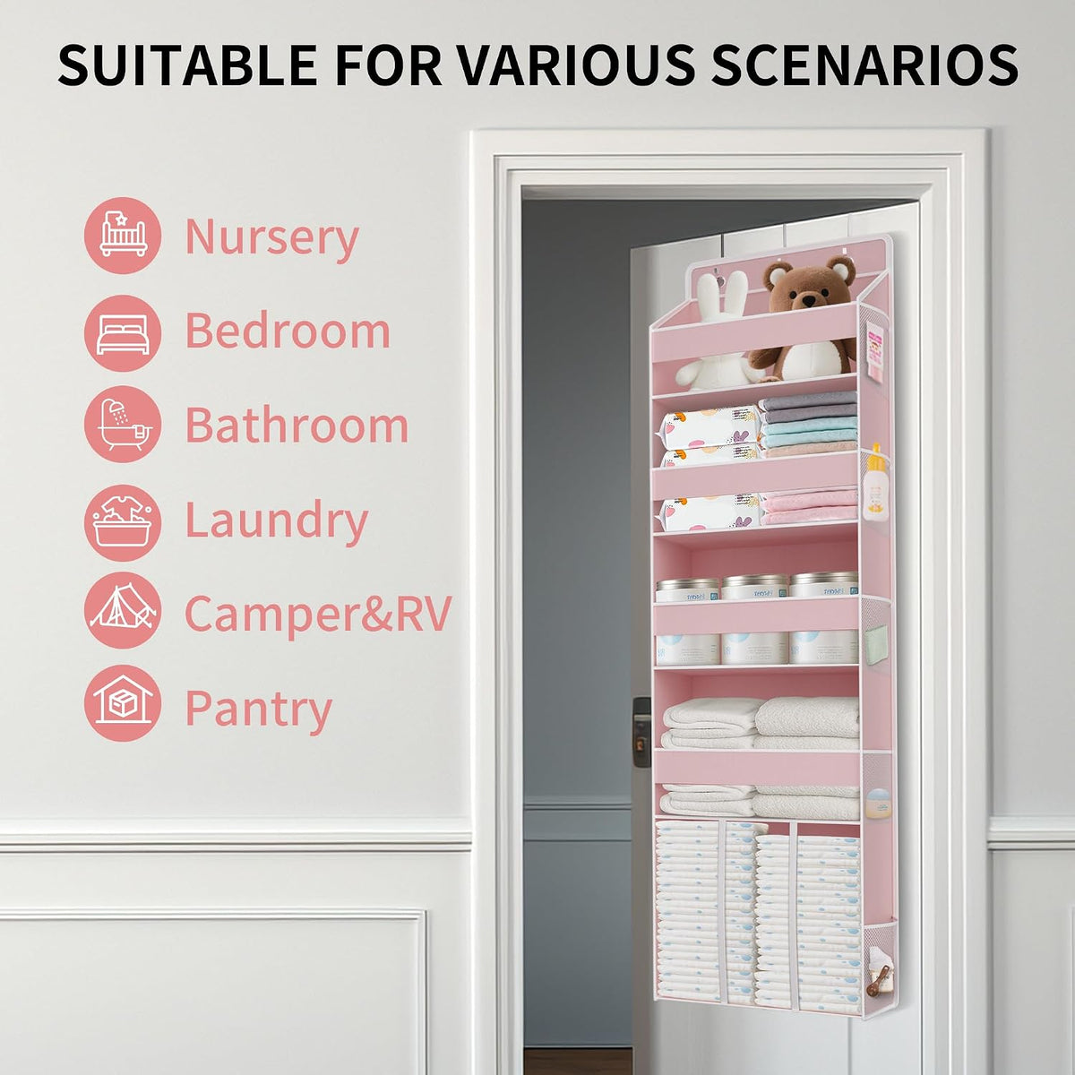 5-Tier Over the Door Nursery Organizer with 10 Mesh Pockets