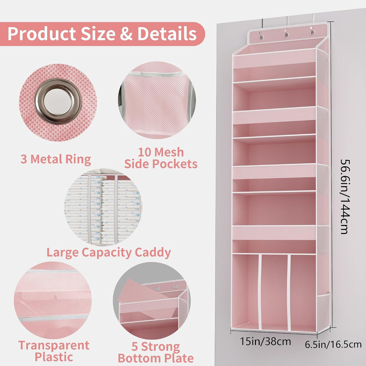 5-Tier Over the Door Nursery Organizer with 10 Mesh Pockets