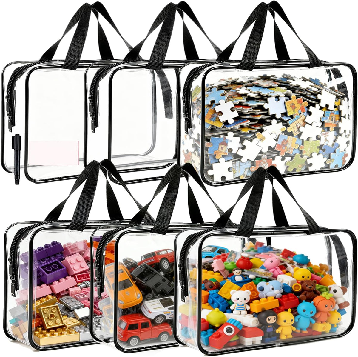 6 Pack Large Toy Storage Bags Clear Organizer Bags with Double Zipper