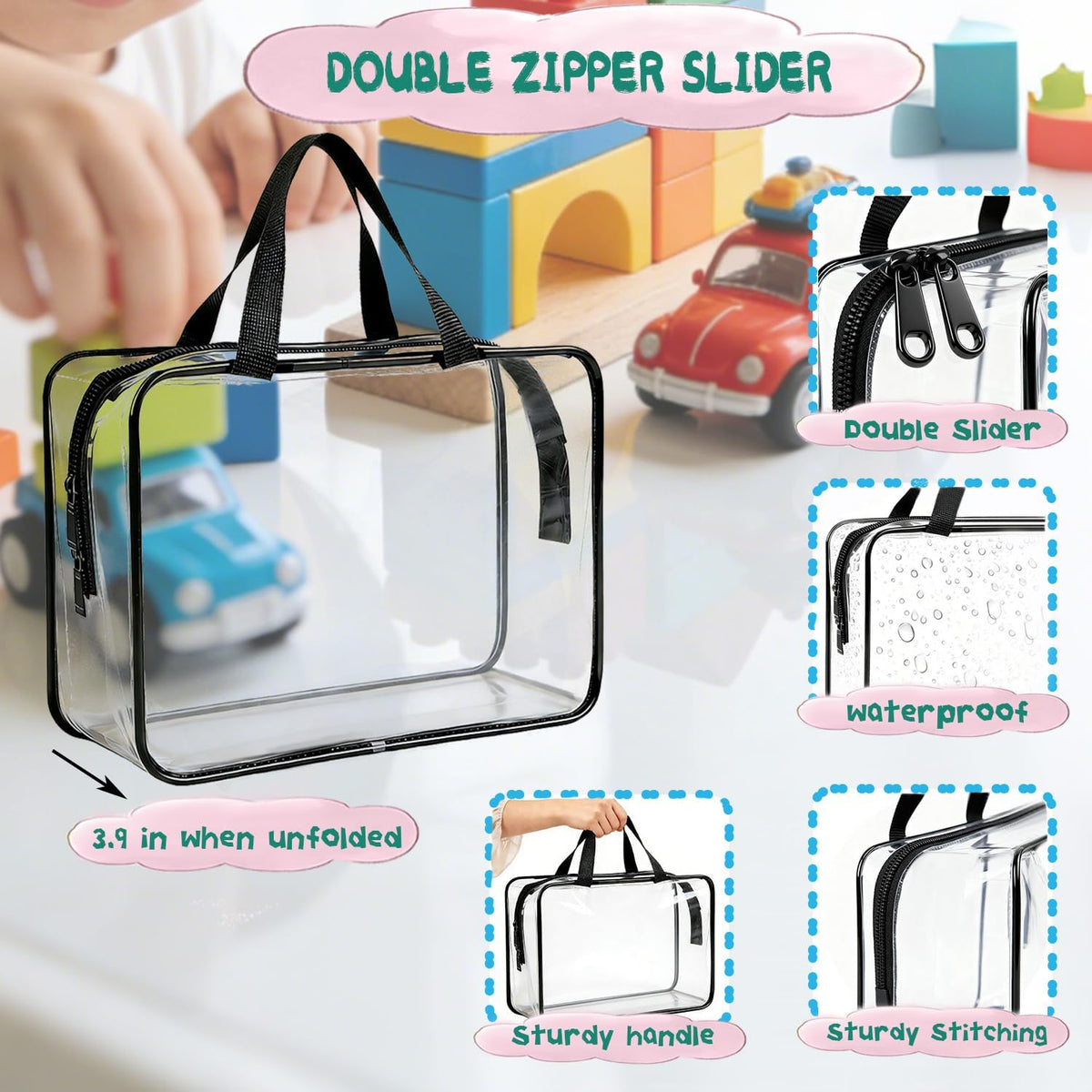 6 Pack Large Toy Storage Bags Clear Organizer Bags with Double Zipper