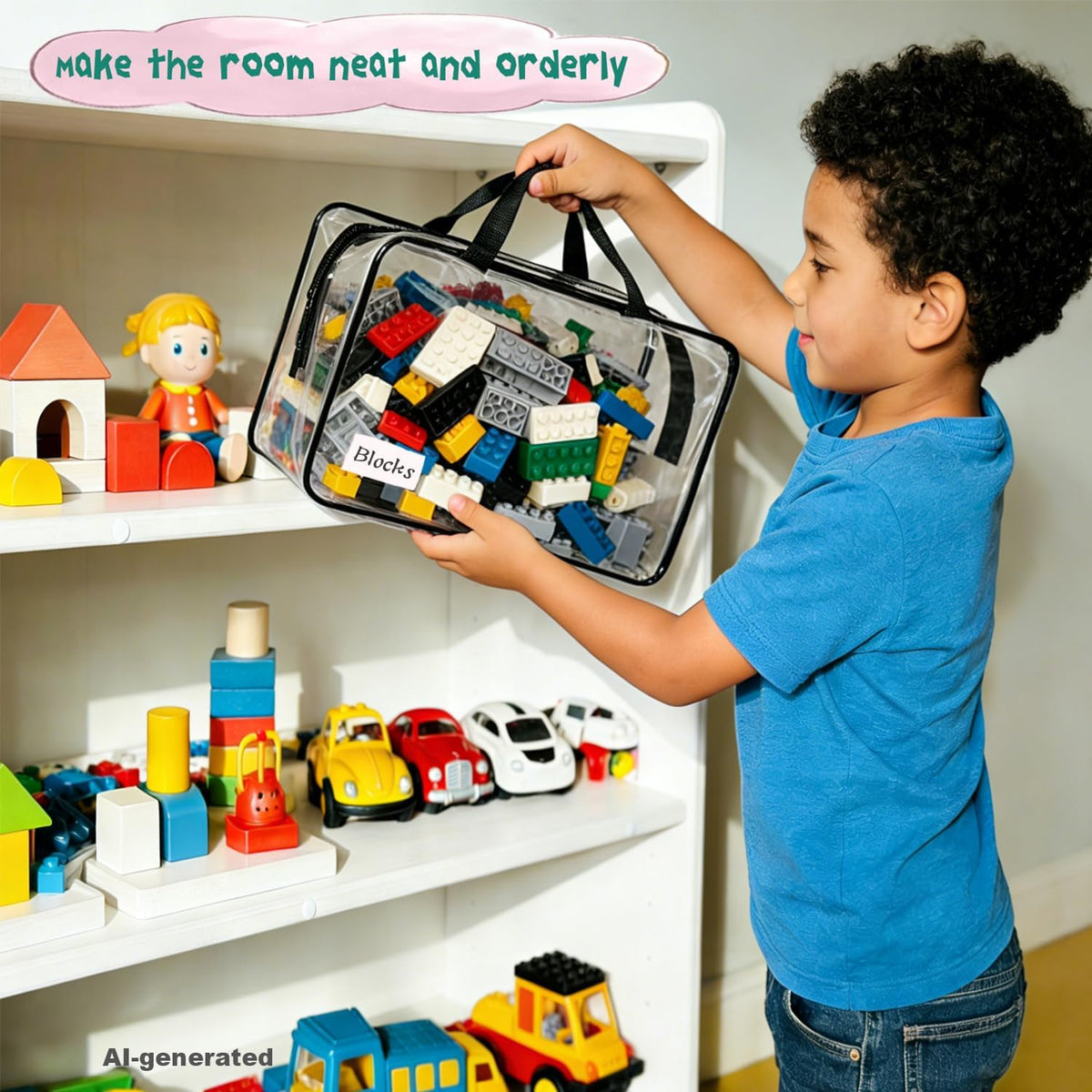 6 Pack Large Toy Storage Bags Clear Organizer Bags with Double Zipper