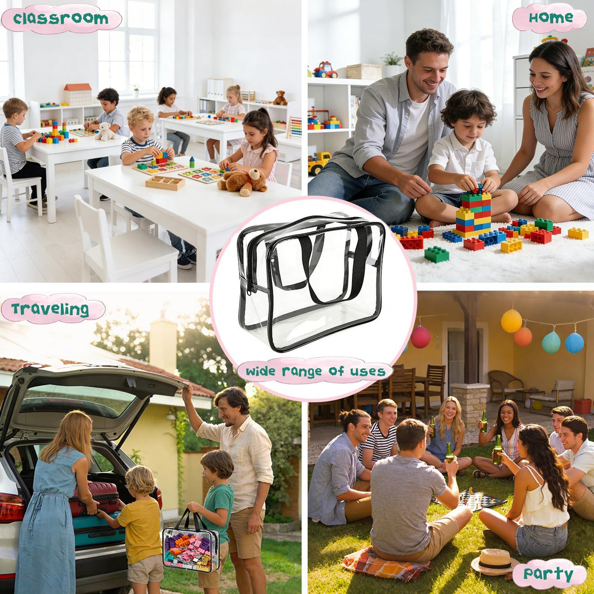6 Pack Large Toy Storage Bags Clear Organizer Bags with Double Zipper