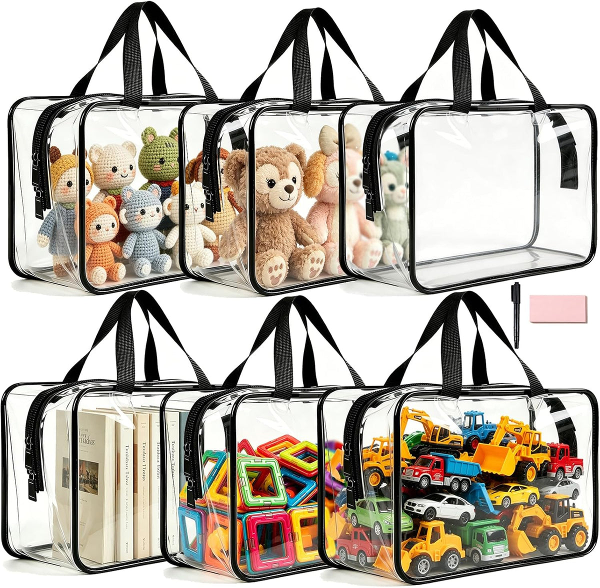 6 Pack Large Toy Storage Bags Clear Organizer Bags with Double Zipper