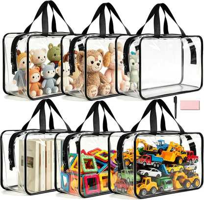 6 Pack Large Toy Storage Bags Clear Organizer Bags with Double Zipper