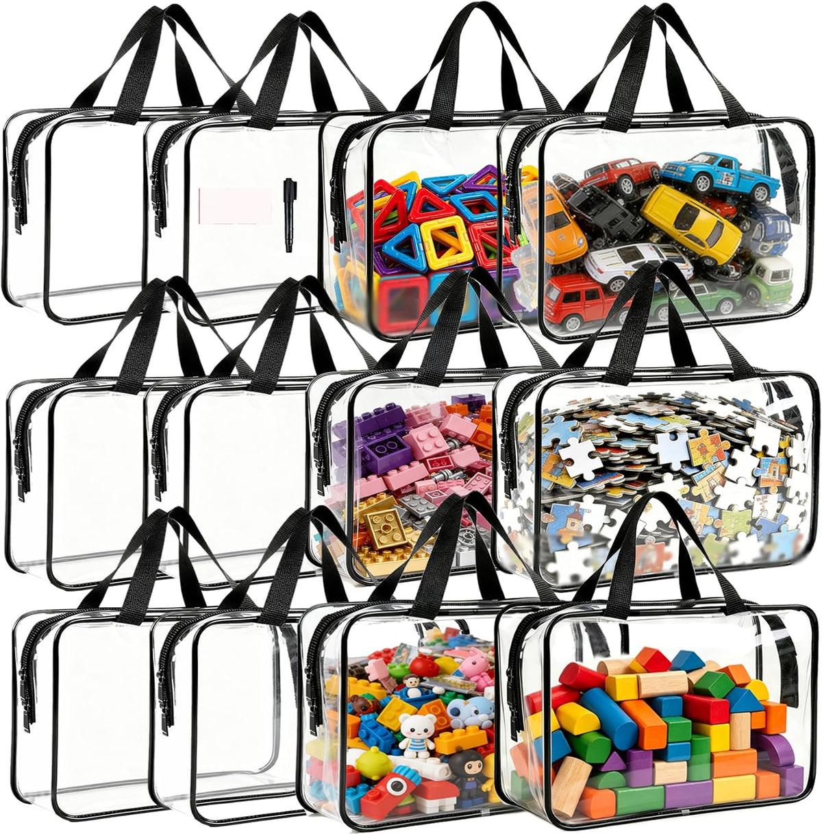 6 Pack Large Toy Storage Bags Clear Organizer Bags with Double Zipper