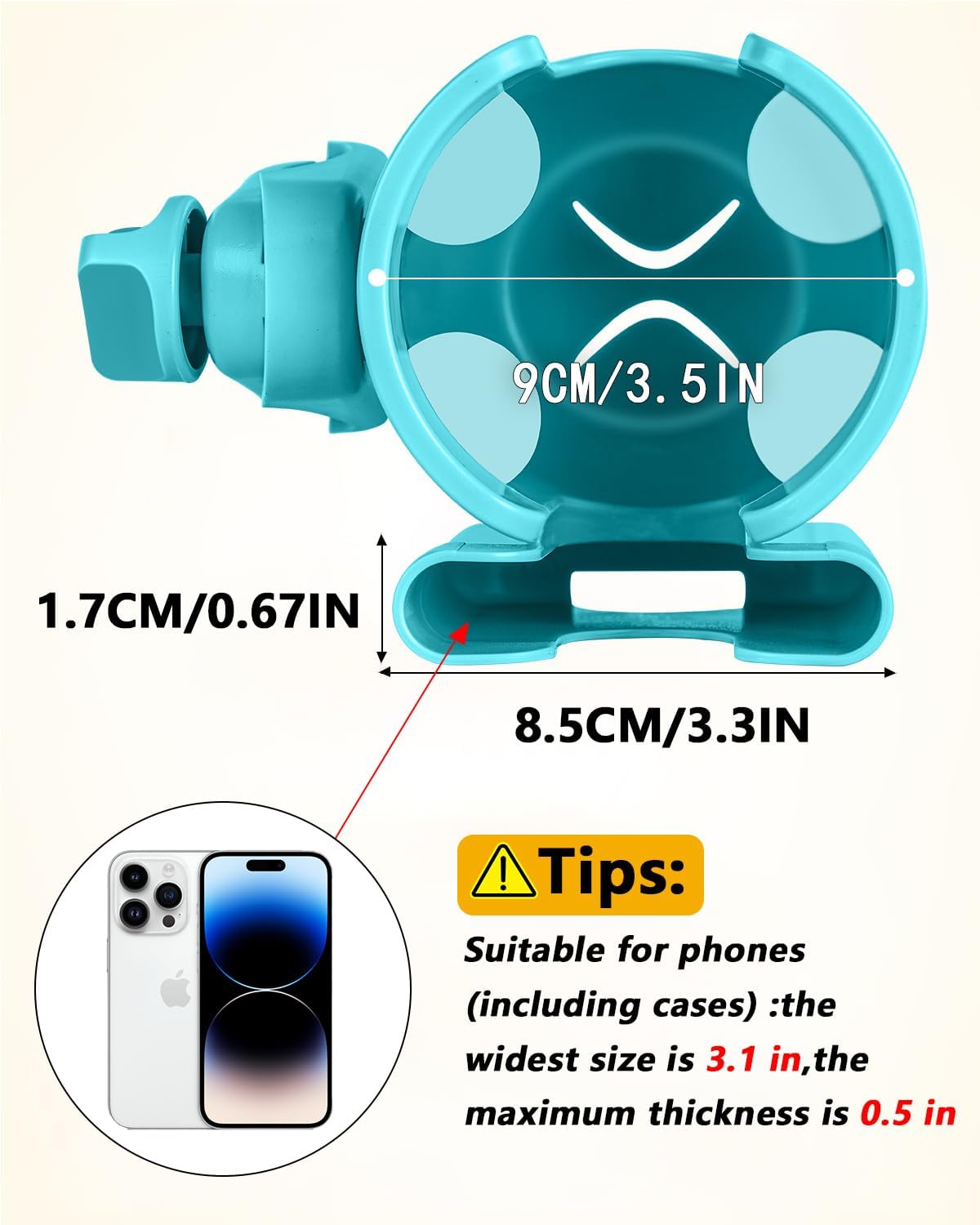 Universal Stroller Cup Holder with Mobile Phone Case, 2-in-1 Strollers Storage Rack, 360 Degrees Rotation Drink Holder for Bike, Pushchair, Wheelchair, Walker,Bicycle, Fits Most Cups