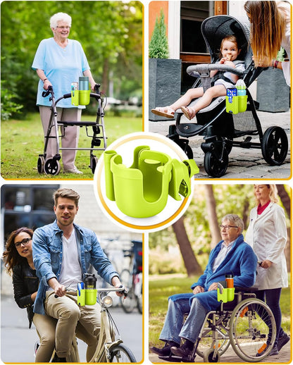 Universal Stroller Cup Holder with Mobile Phone Case, 2-in-1 Strollers Storage Rack, 360 Degrees Rotation Drink Holder for Bike, Pushchair, Wheelchair, Walker,Bicycle, Fits Most Cups