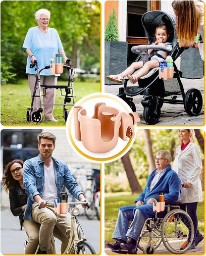 Universal Stroller Cup Holder with Mobile Phone Case, 2-in-1 Strollers Storage Rack, 360 Degrees Rotation Drink Holder for Bike, Pushchair, Wheelchair, Walker,Bicycle, Fits Most Cups