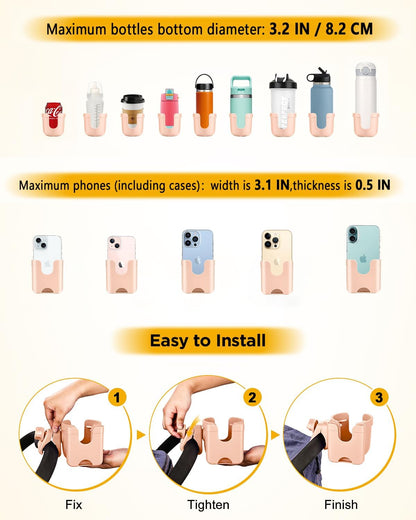 Universal Stroller Cup Holder with Mobile Phone Case, 2-in-1 Strollers Storage Rack, 360 Degrees Rotation Drink Holder for Bike, Pushchair, Wheelchair, Walker,Bicycle, Fits Most Cups