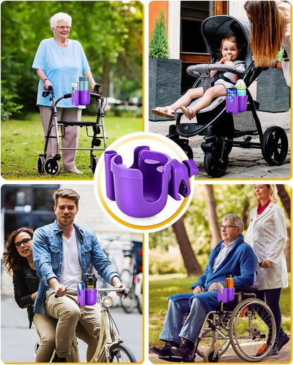 Universal Stroller Cup Holder with Mobile Phone Case, 2-in-1 Strollers Storage Rack, 360 Degrees Rotation Drink Holder for Bike, Pushchair, Wheelchair, Walker,Bicycle, Fits Most Cups