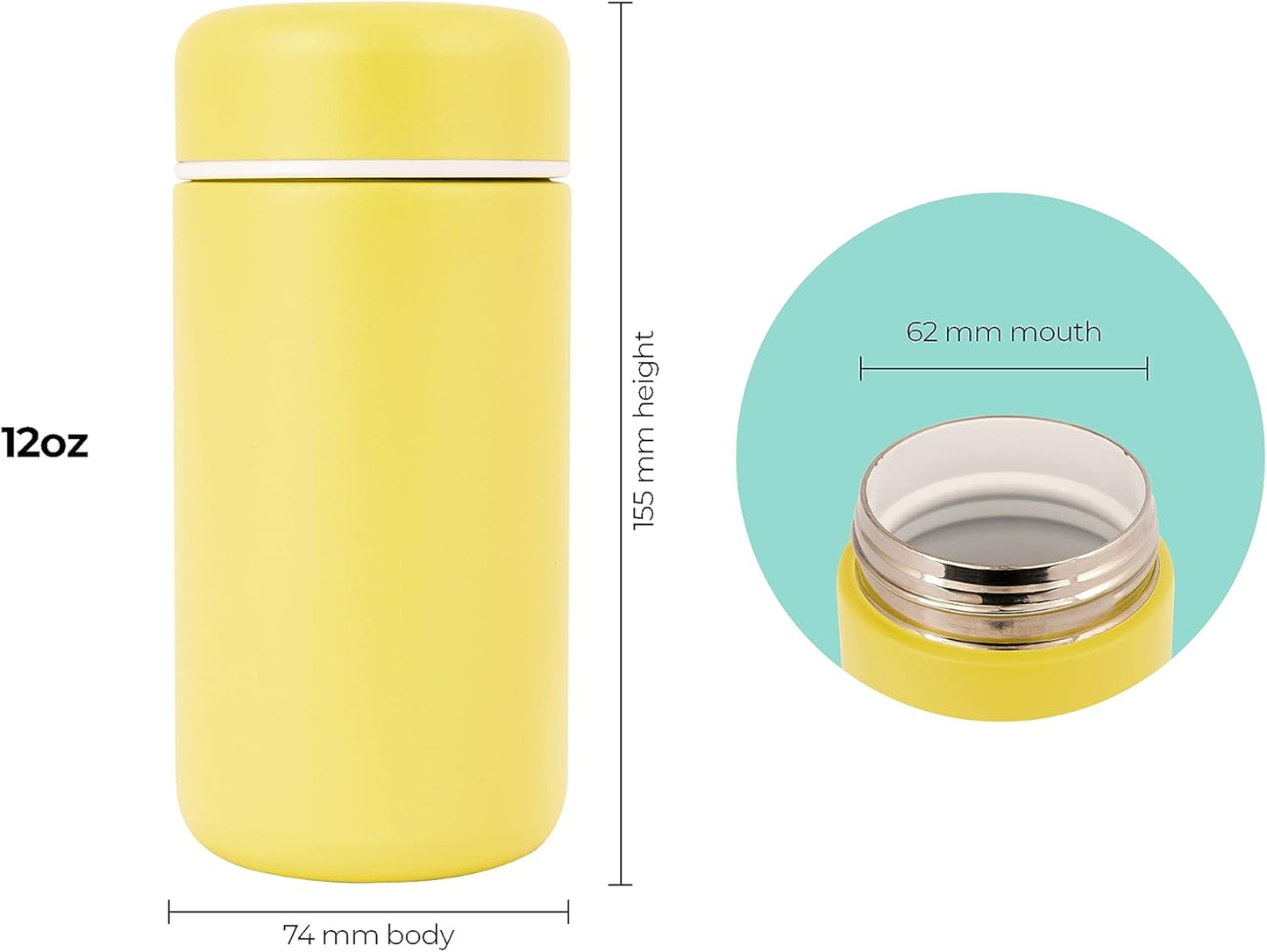Vessel Ceramic Lined Travel Tumbler w/Splash Guard and Leak-Proof Lid (12oz, Sun Yellow)