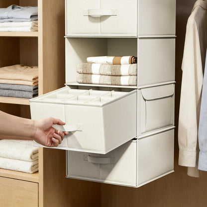 6-Shelf Hanging Closet Organizer with 3 Drawers, 2-in-1 Design, Beige