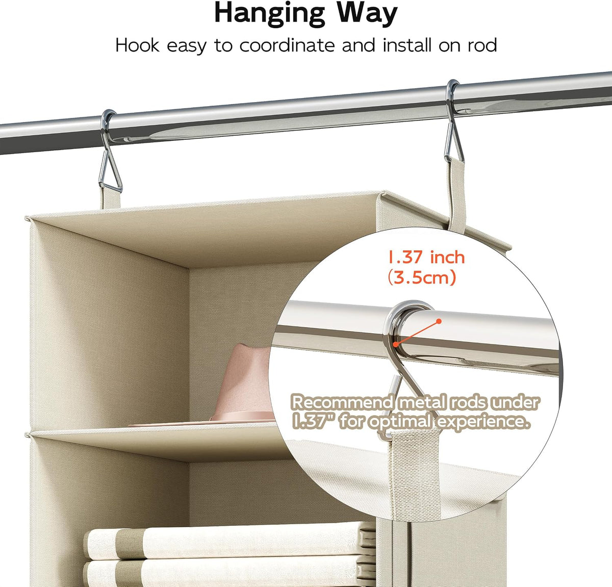 6-Shelf Hanging Closet Organizer with 3 Drawers, 2-in-1 Design, Beige
