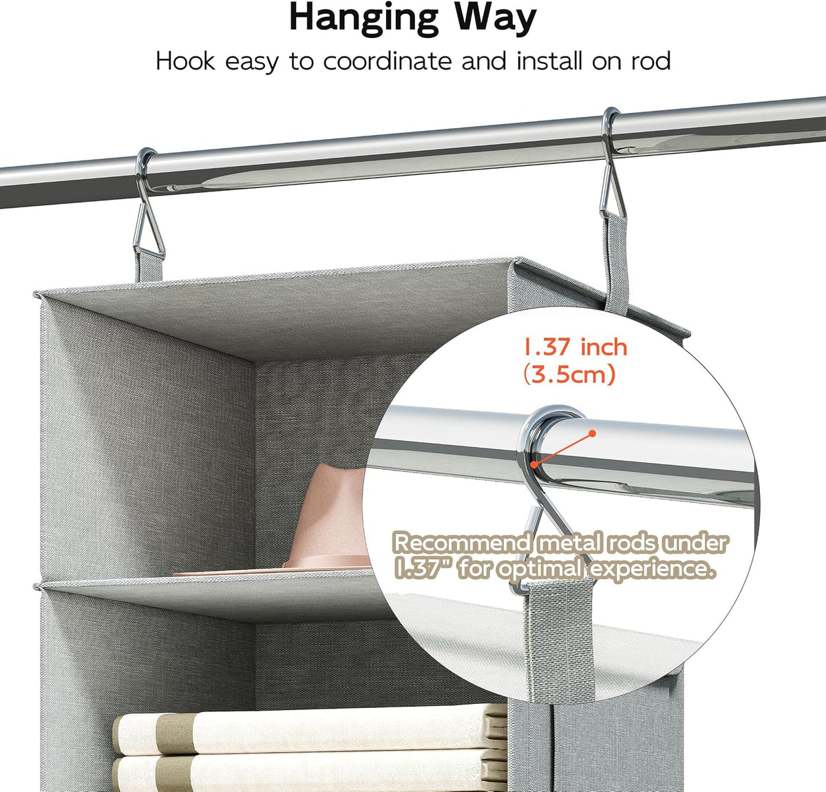 6-Shelf Hanging Closet Organizer with 3 Drawers, 2-in-1 Design, Beige