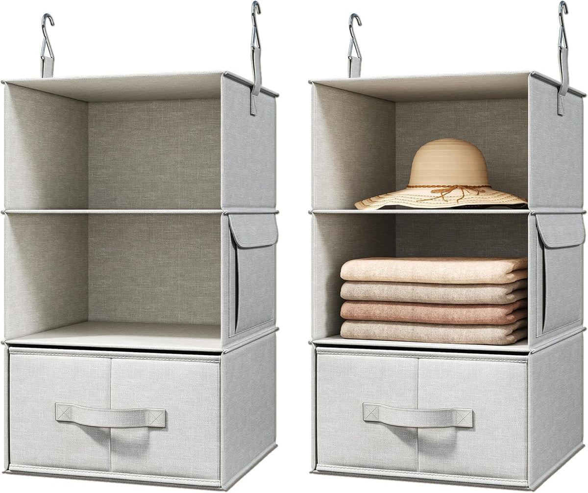 6-Shelf Hanging Closet Organizer with 3 Drawers, 2-in-1 Design, Beige