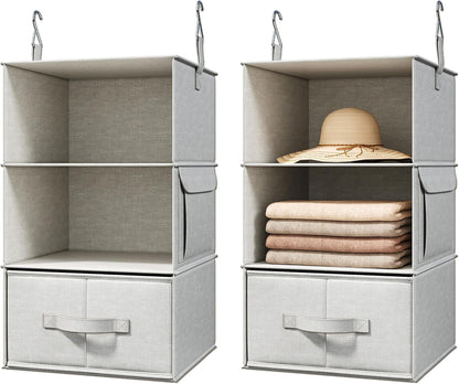 6-Shelf Hanging Closet Organizer with 3 Drawers, 2-in-1 Design, Beige