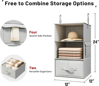 6-Shelf Hanging Closet Organizer with 3 Drawers, 2-in-1 Design, Beige