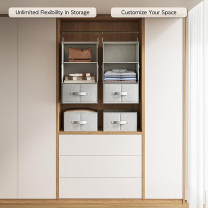 6-Shelf Hanging Closet Organizer with 3 Drawers, 2-in-1 Design, Beige