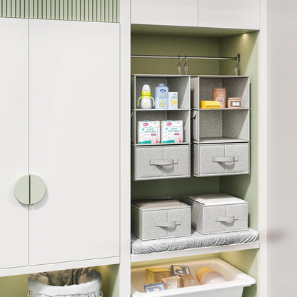 6-Shelf Hanging Closet Organizer with 3 Drawers, 2-in-1 Design, Beige