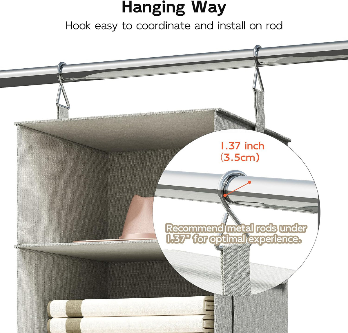 6-Shelf Hanging Closet Organizer with 3 Drawers, 2-in-1 Design, Beige