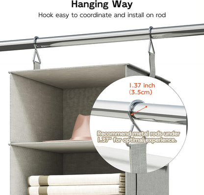 6-Shelf Hanging Closet Organizer with 3 Drawers, 2-in-1 Design, Beige