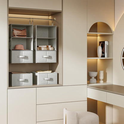 6-Shelf Hanging Closet Organizer with 3 Drawers, 2-in-1 Design, Beige
