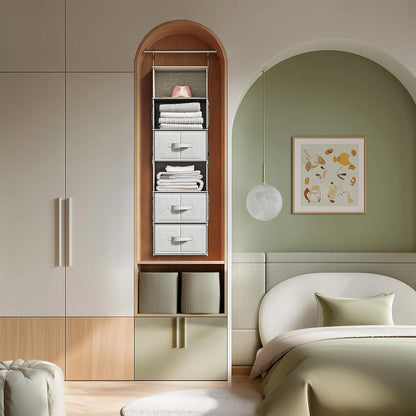 6-Shelf Hanging Closet Organizer with 3 Drawers, 2-in-1 Design, Beige